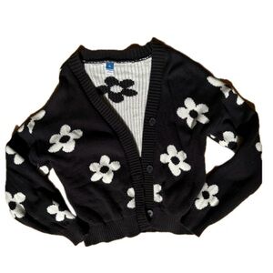 Old Navy Black and White Flower Sweater/ Cardigan, girls size 10
